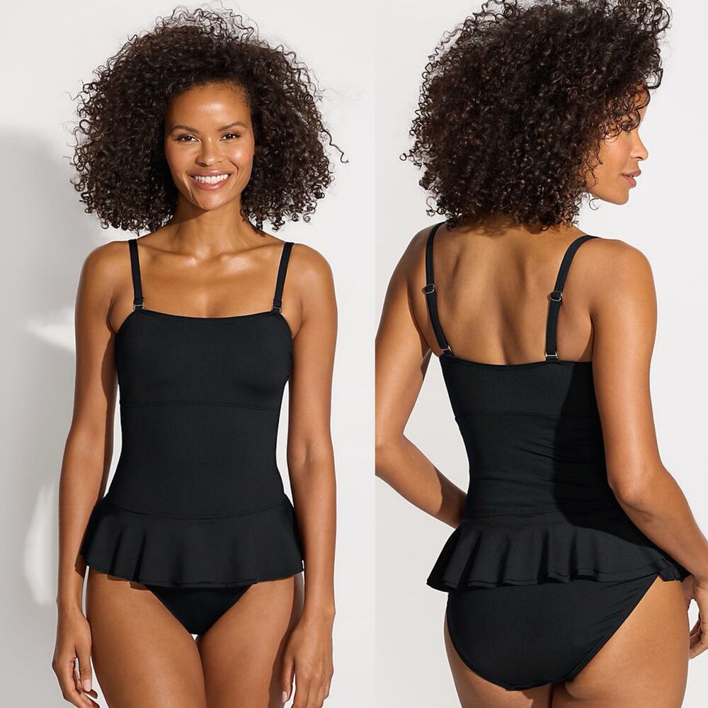 NEW Lands' End Women's Sculpting Suit Ruffle Bandeau One Piece Swimsuit